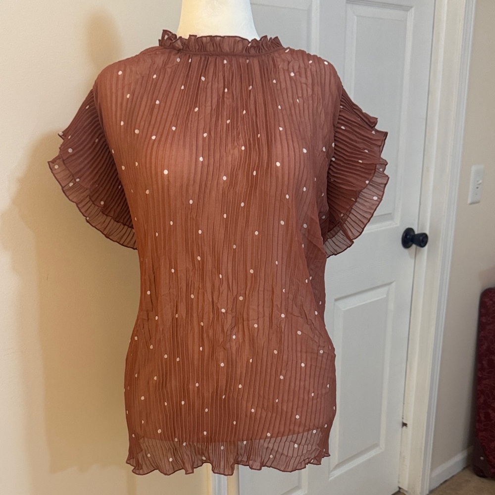Brown Polka Dot Ruffle Sleeve Top